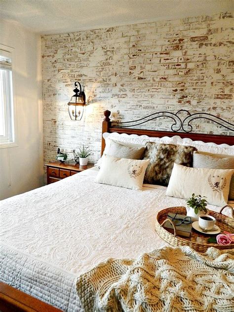 Rustic bedroom with brick accent wall