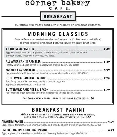 Rustic Bakery Breakfast Menu