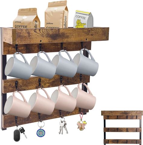 Rustic Coffee Mug Wall Rack