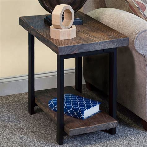 Rustic End Table With Metal Brackets