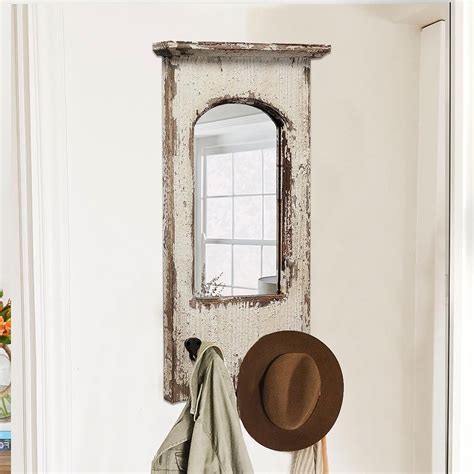 Rustic Mirror With Hooks