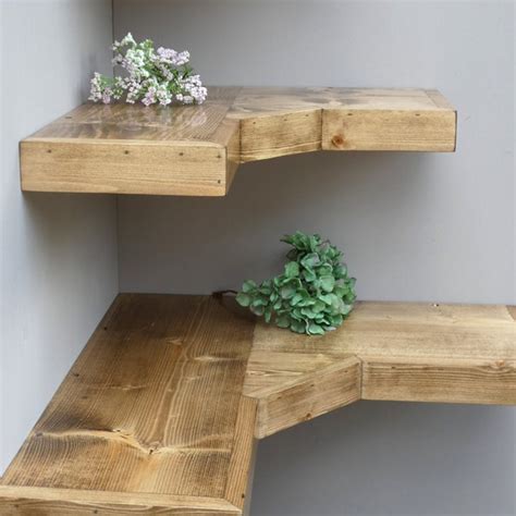 Rustic Oak Corner Floating Shelves