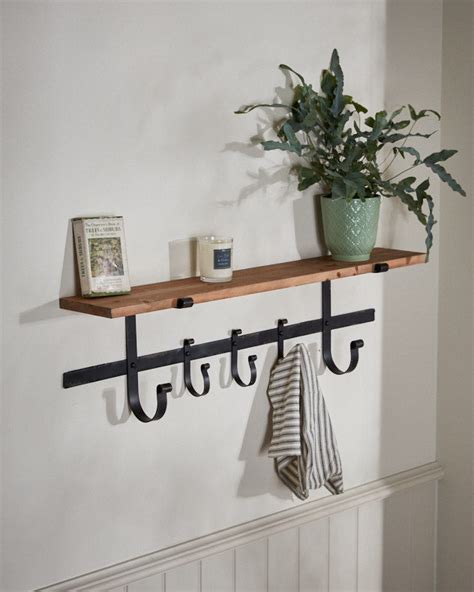 Rustic Pine Shelf With Hooks