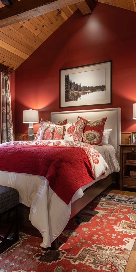 Elegant Red Painting for Rustic Bedroom Decorating