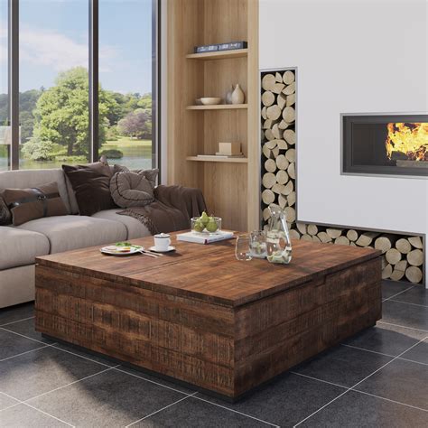 Rustic Square Coffee Table With Storage