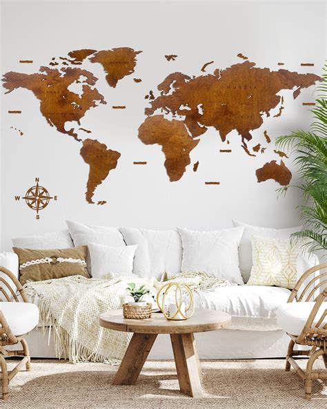 Rustic World Map Wall Decor