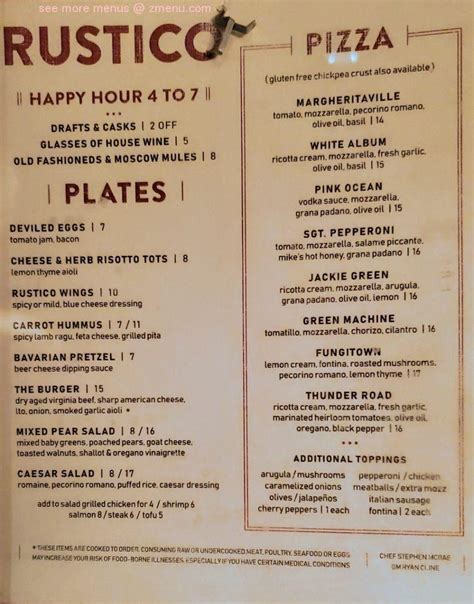Rustico Restaurant Lunch Menu