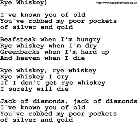rye whiskey song wiki