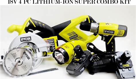 Ryobi 18 Volt One Lithium Ion Cordless 4 Tool Super Combo Kit With