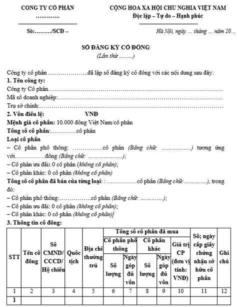 sổ cổ đông công ty