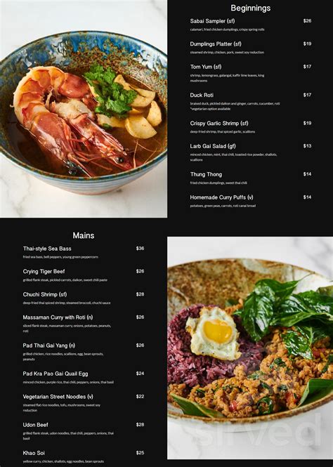 sabai thai restaurant menu