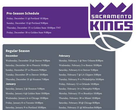 sacramento kings basketball schedule