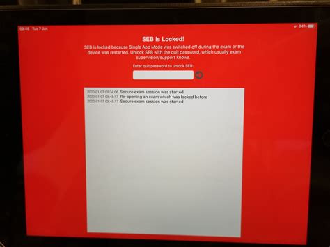 safe exam browser red screen