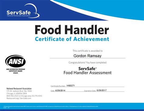 safe food handling certificate