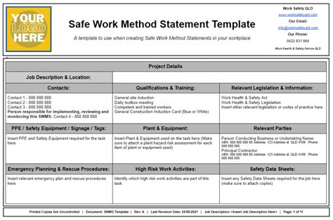 Chemical Handling Safe Work Method Statement (SWMS)