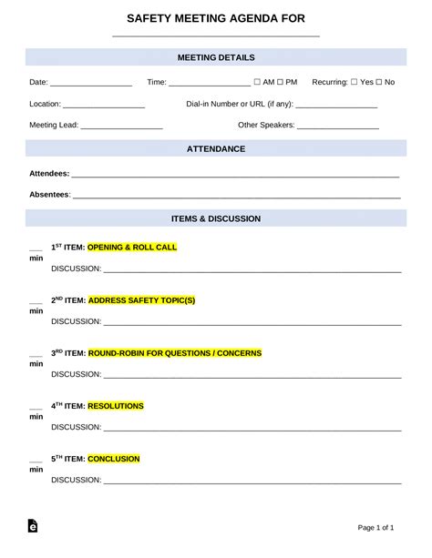 safety committee agenda template word