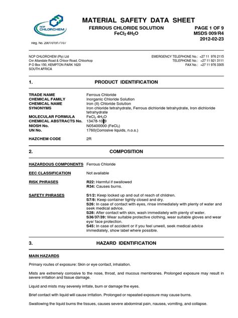 Safety Data Sheet Example Pdf