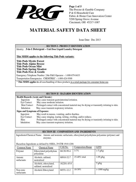 Safety Data Sheet Tide Pods