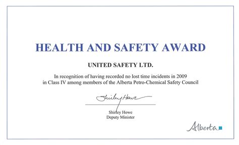 safety recognition certificate template