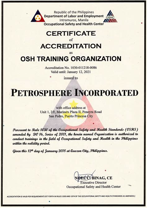 safety training certificates Philippines