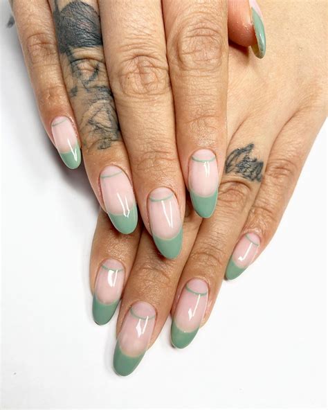 sage green French tip nails 🌿 in 2021 Sage green french tip nails