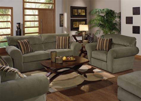 Sage Fabric Transitional Sofa & Loveseat Set w/Options