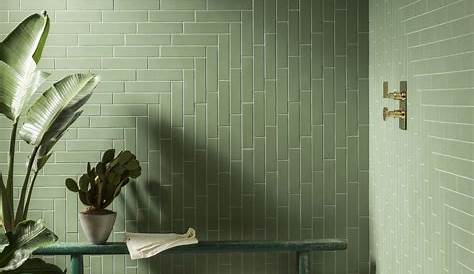 Sage / mint green bathroom subway tile, home interior decoration ideas