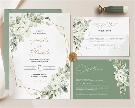 Sage Green Wedding Invitations Invitation Card