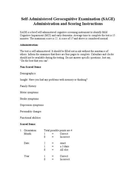 sage cognitive test scoring