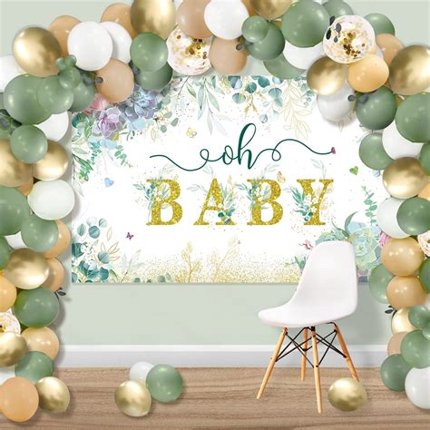 sage green baby shower background