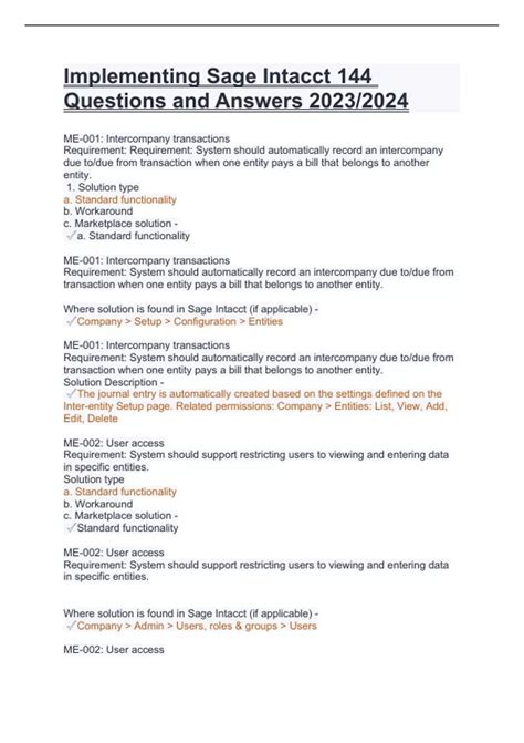 Sage Intacct Fundamentals Course Assessment Answers