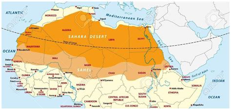 sahara desert on map with landmarks