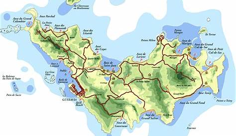 Large detailed road and tourist map of St. Barthelemy island. St