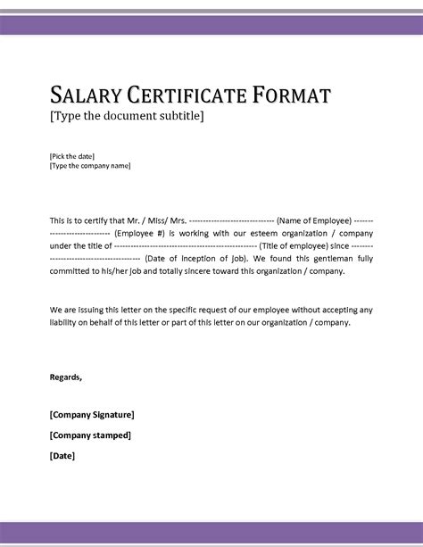 Salary Certificate Template Word Templates