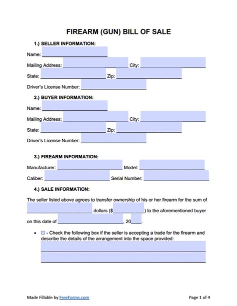 sales form for selling a used gun