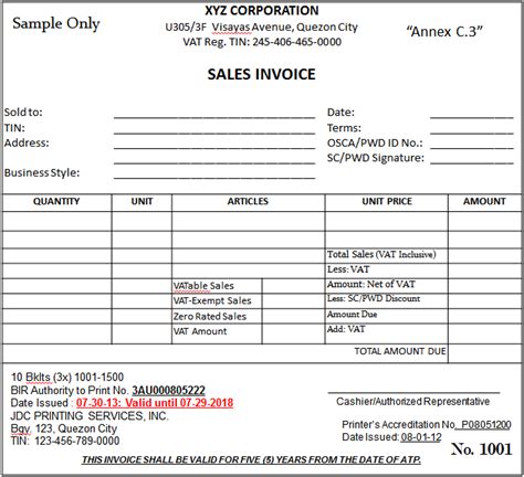 Sales Invoice Format Bir