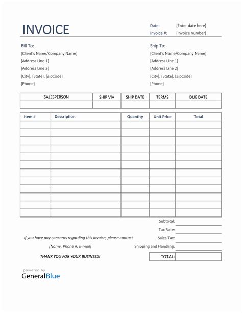 Sales Invoice Template In Excel
