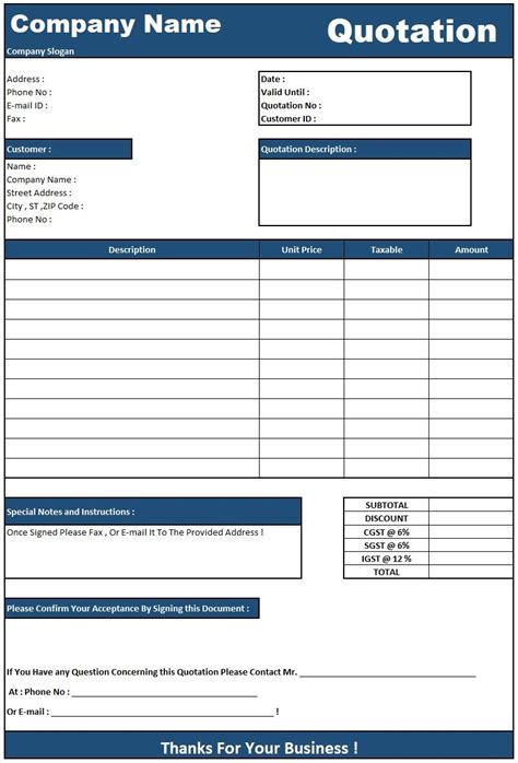 sales quotation format in excel download