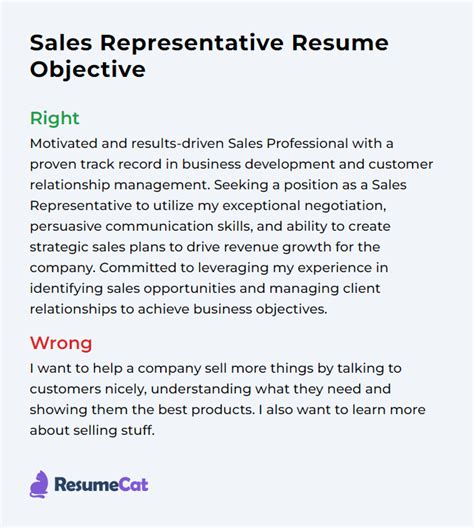 sales rep objective examples