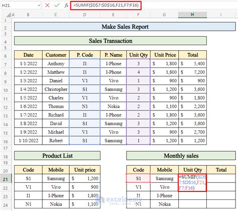 sales report excel formulas