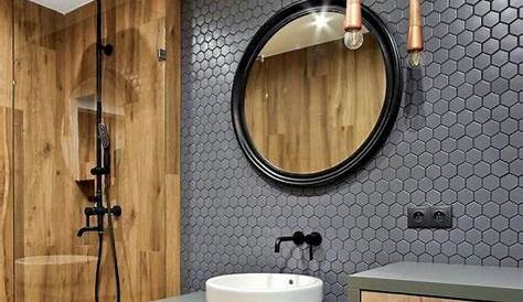 Idée décoration Salle de bain carrelage gris, lavabo