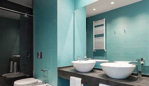 salle de bain bleu turquoise et marron
