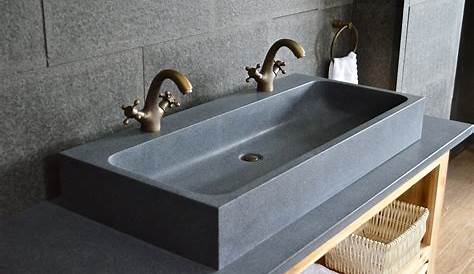 lavabo salle de bain double vasque en pierre granit gris