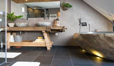 Salle de bain rustique tout de pierre et de bois Je Décore