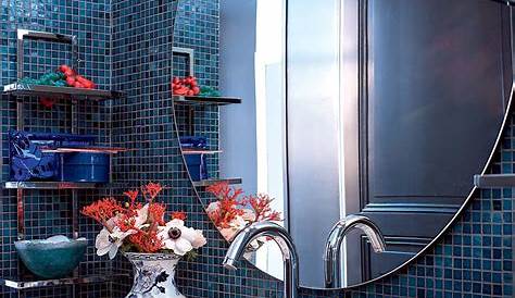 Idée décoration Salle de bain jolie mosaique bleu foncé