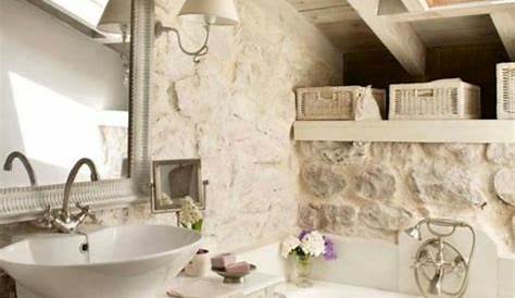 Salle de bain rustique grâce au mur en pierre créatif