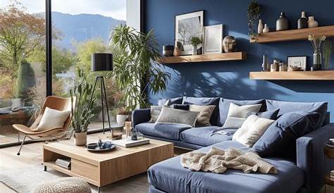 Salon Bleu Nuit Et Bois Une Touche De Living Room Decor Modern, Home