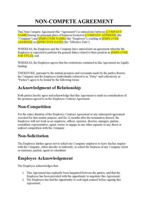 salon non compete agreement example