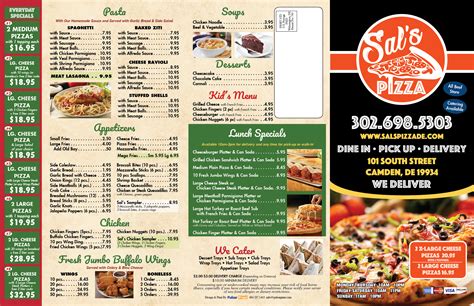 Sals Pizza Printable Menu