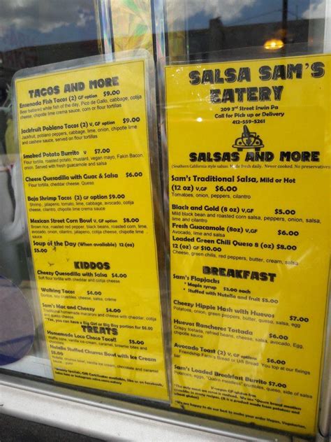Salsa Sam's Menu